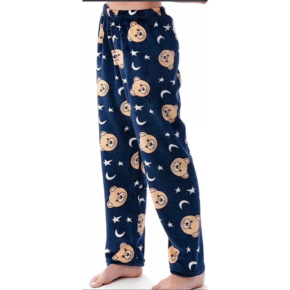 Fashion Navy Blue Plush Bear Moon Star Pajama Lounge Pants Women Size XS - Small - Picture 10 of 10